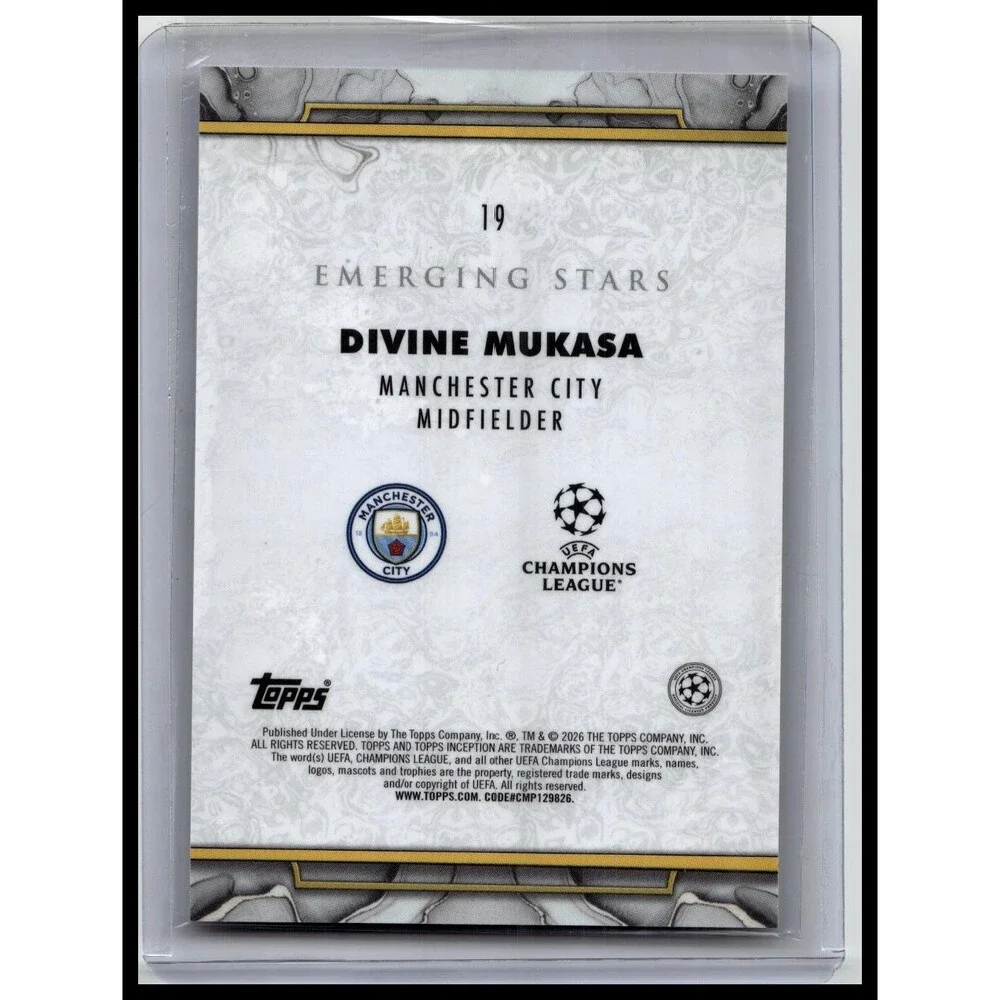2025-26 #19 Divine Mukasa Topps Inception emerging stars RC
